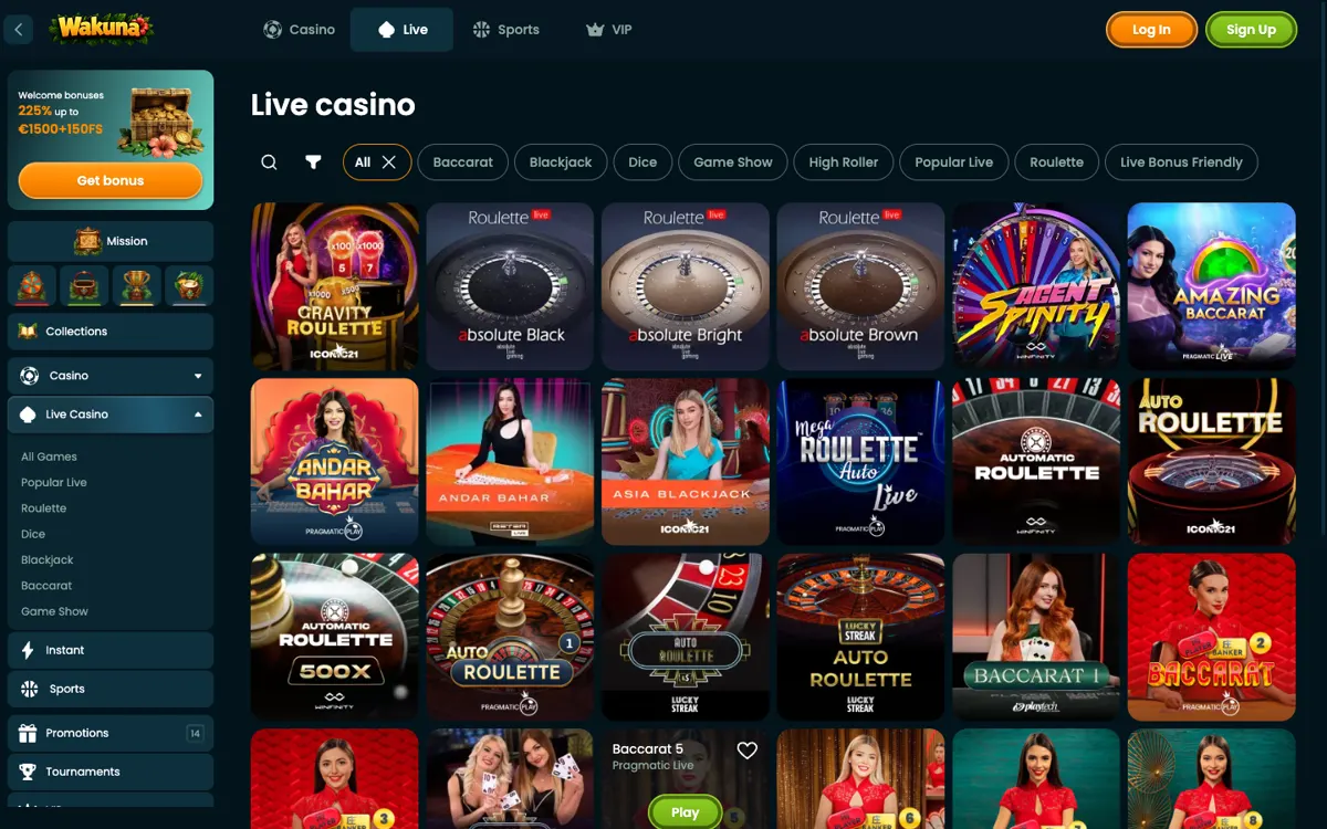 Live casino tafels